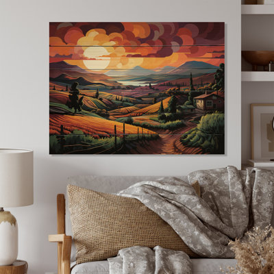 " Vineyard Sunset Rows Of Ruby Landscape III "