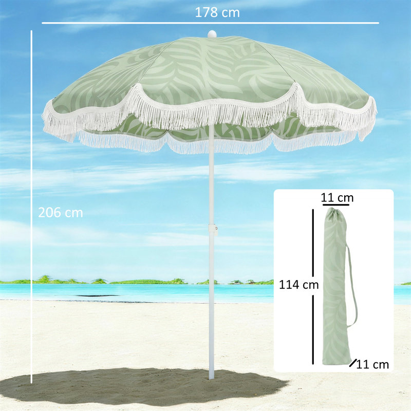178cm Beach Parasol, Green Floral