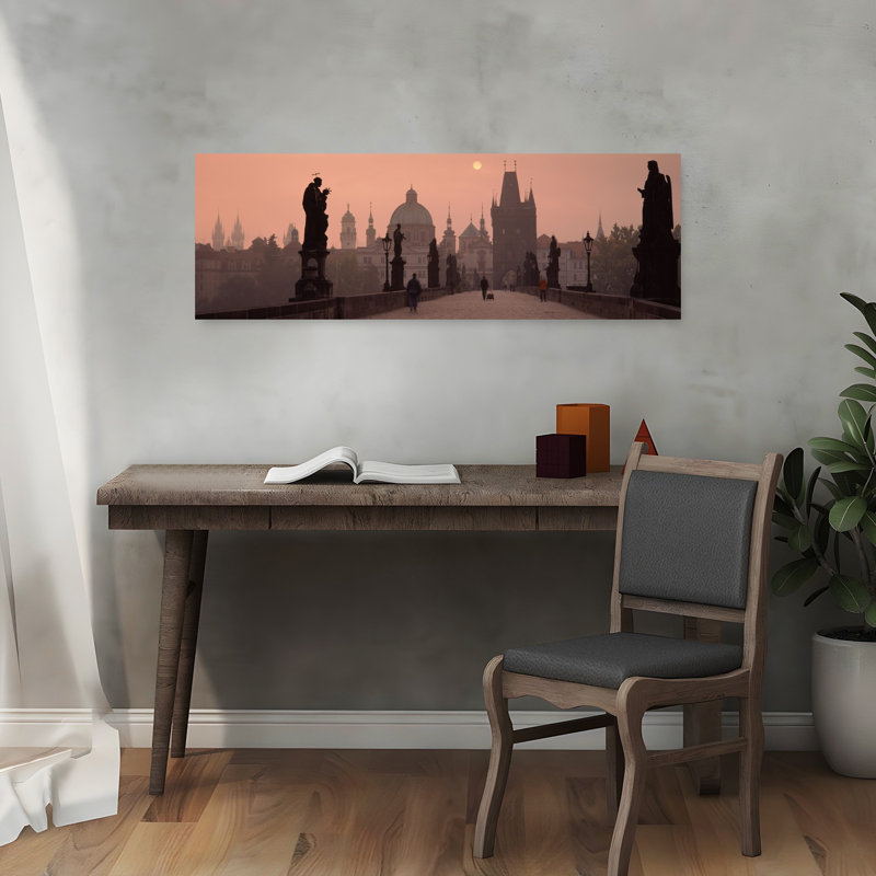 Charles Bridge At Dusk With The Church Of St. Francis In The Background Old Town Bridge Tower Prague Czech Republic by Frank Chmura - Wrapped Canvas Panoramic Print