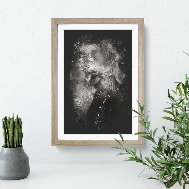 Elephant Vol.3 Paint Splash - Picture Frame Graphic Art, 65cm H x 48cm W x 2cm D, Oak