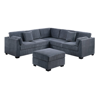 Dark Gray Corduroy 4pc L-shaped Sectional With , Contemporary Look, Comfortable Seating Arrangement , Configuration, Living Space Choice