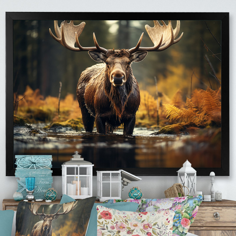 «Canada Majestic Moose III», art mural Canada large, H 30 po x l 40 po x P 1,5 po, Cadre simple noir