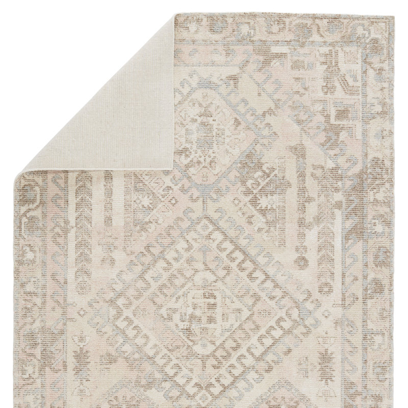 Tapis oriental en laine / rayonne tissé à plat à la main Alara en brun clair / gris, Tapis de couloir : 3 pi x 10 pi