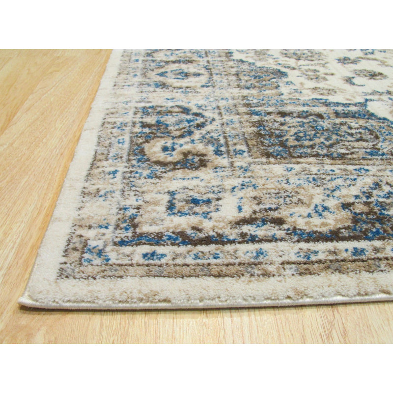 Ivory Distressed Bohemian Isabella Medallion Rug by , Stylish and Elegant Area Rug for Adding a Chic Bohemian Touch to Your Living Room, Bedroom, Office, or Home Décor