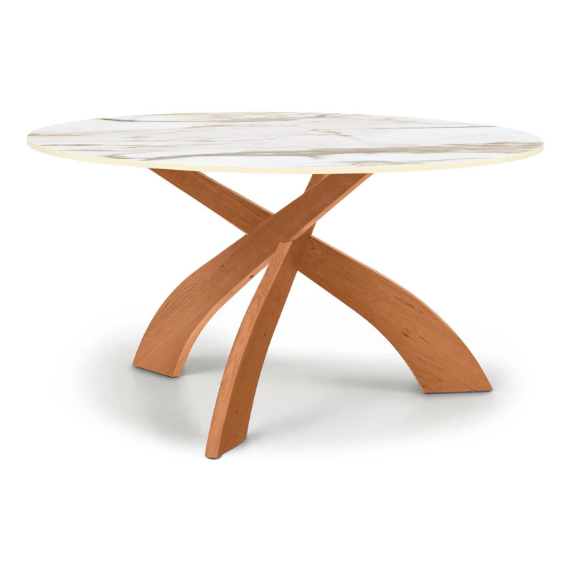 Tables de chat Entwine - Table ronde en pierre frittée, H 26 po x L 48 po x l 48 po, Macchia Vecchia, Cerisier naturel