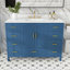 Meuble-lavabo moderne en bois massif de 48 po avec lavabo, comptoir en quartz blanc de Carrare de 49 po avec 3 trous prépercés pour robinetterie, 2 portes doubles à fermeture douce et 9 tiroirs spacieux avec glissières (bleu)-674963165