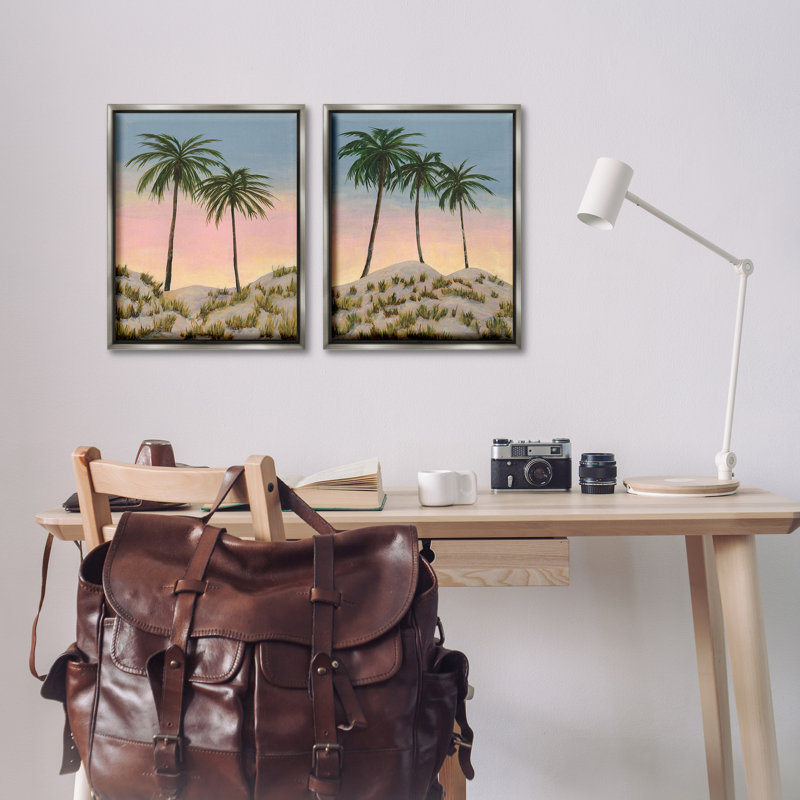 "Sunrise Tropical Scene" par Michael Willett, 2 pièces sur toile, Cadre flottant gris lustré, H 21 po x l 34 po