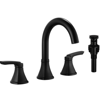 Robinet de lavabo de salle de bain surdimensionné à 3 trous noir mat, poignées à levier double, rotation sur 360 °, réglage précis de la température, jet d'eau aéré, noyau de valve à cycle de 500 000, commande à poignée double 8 pouces