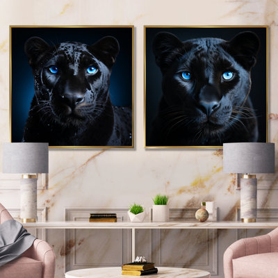 «Blue Panther Majesty I», ensemble de 2 reproductions d'art sur toile