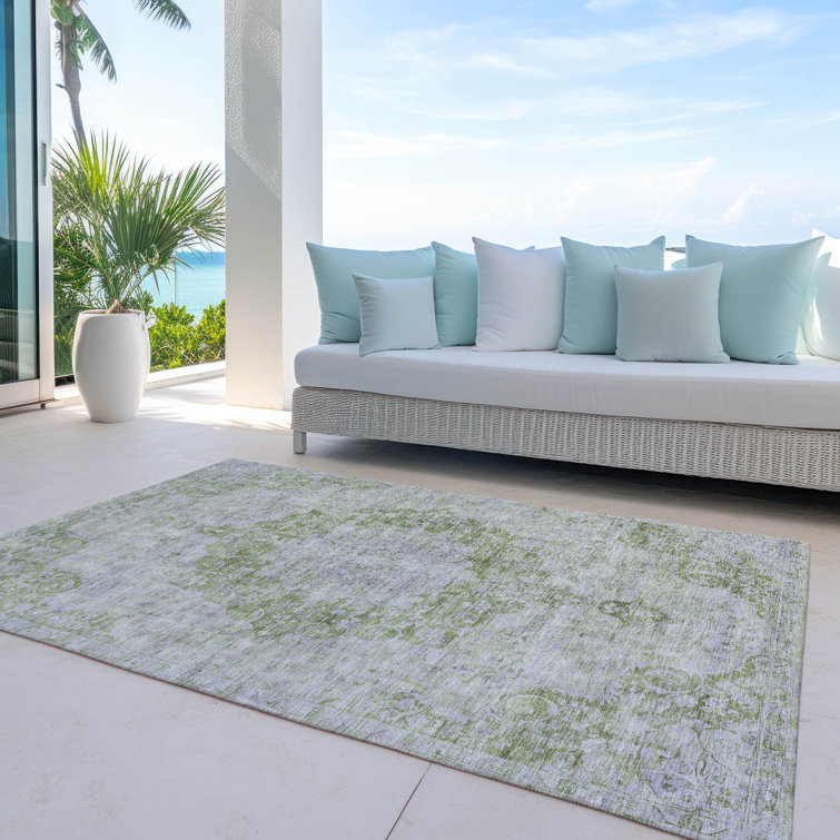 Machine Washable Indoor/Outdoor Claudian ACN1238 Olive Rug
