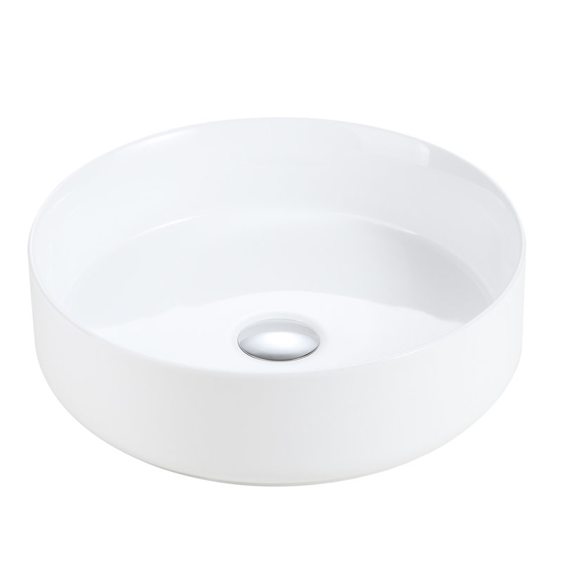 , Évier en céramique blanche de haute qualité avec chaleur et teinture brillantes, facile à nettoyer, forme ronde, dimensions de 15,19 po, 17,81 lb, idéal pour les salles de bain à la maison