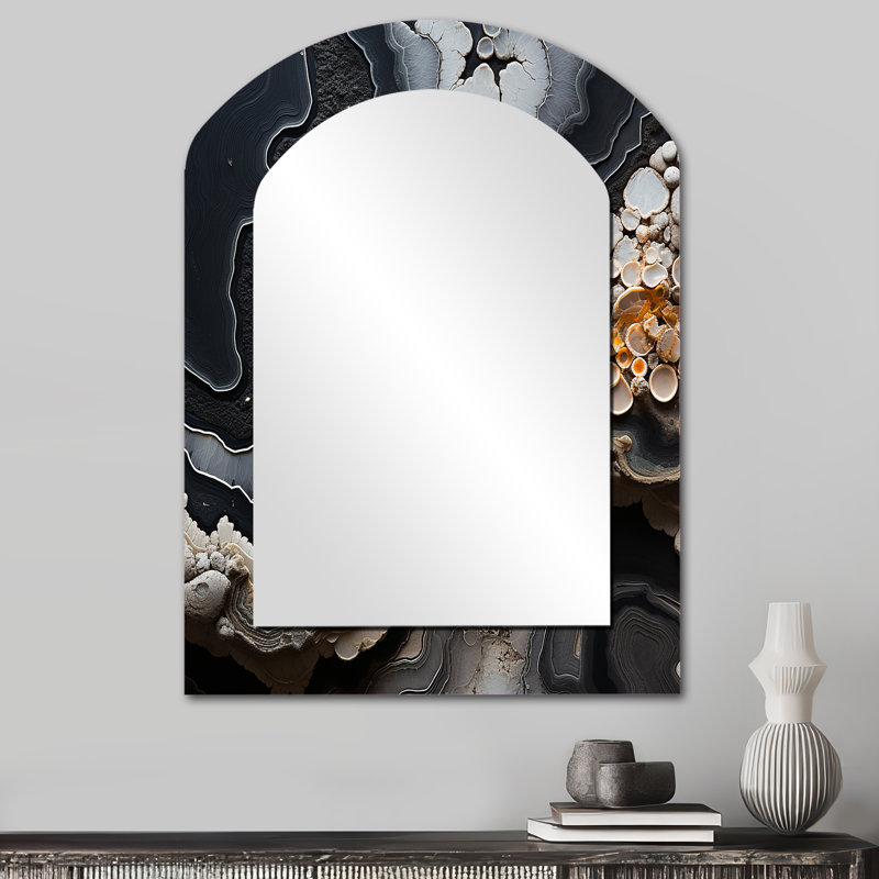 Gris gris Geode Minimalisme I - grand miroir mural de forme unique en pierre spirituelle, miroir décoratif noir de forme libre, impression d'art en métal