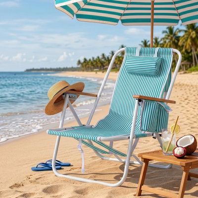 Folding Beach Chair With Wooden Armrest
