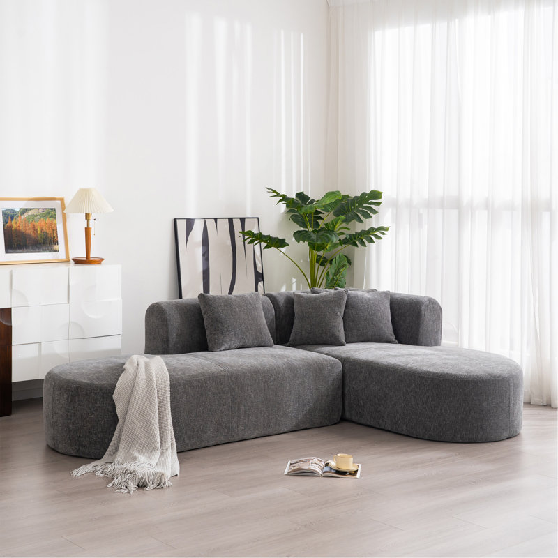 Versatile Curved Sofa For Various Rooms, Enhancing Relaxation And Conversation, Grey Polyester