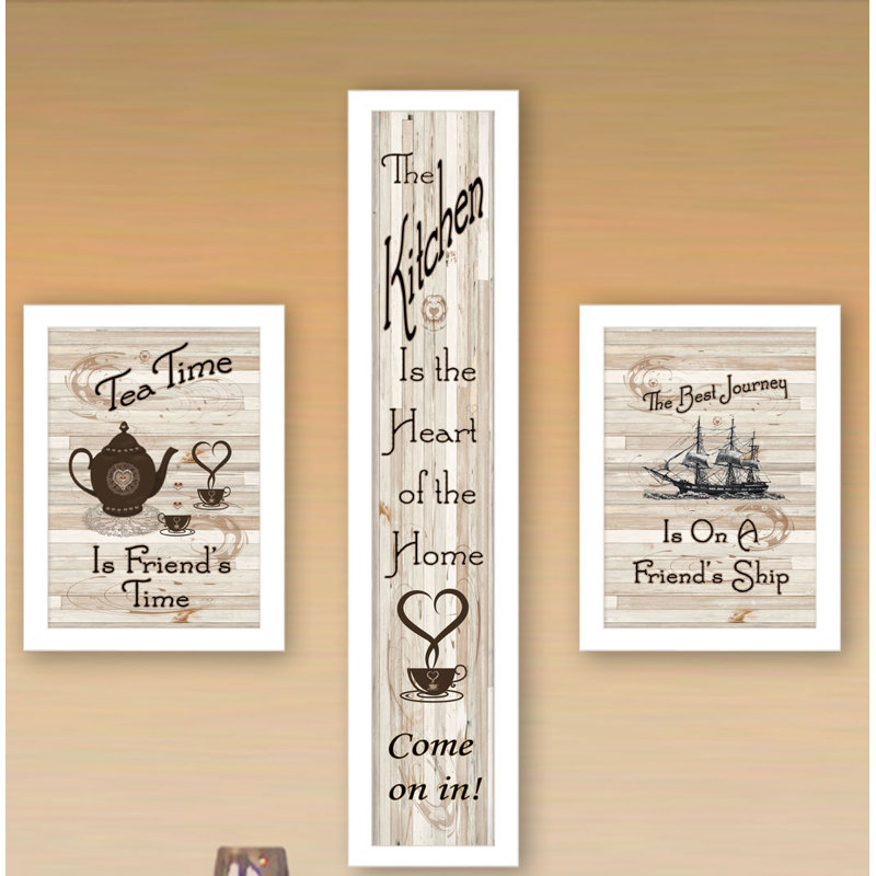 Ensemble d'art mural encadré 3 pièces The Kitchen Collection II, H 32 po x l 10 po x P 1 po, Cadre blanc