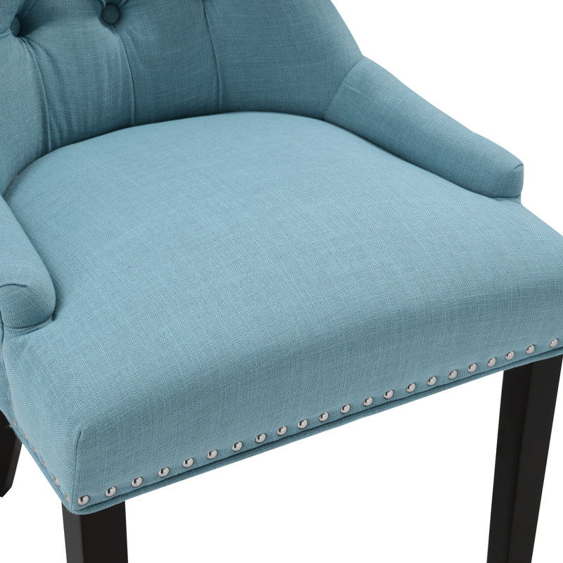 Berenis Tufted Linen Upholstered Elegant Dinning Chair, Light Blue, Black