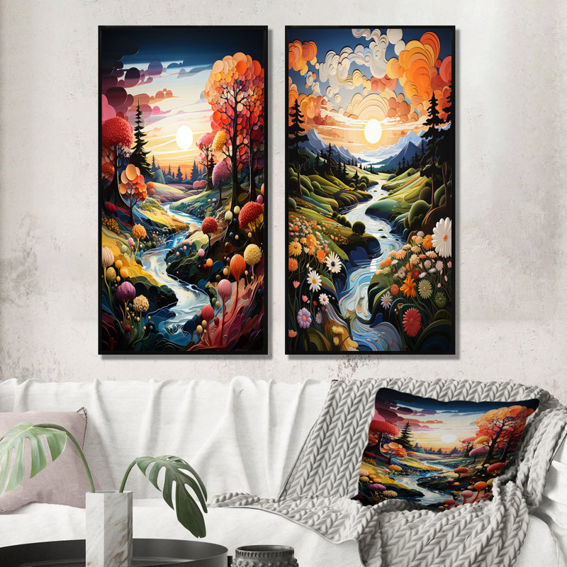 «Fairway A Whimsical», 2 pièces sur toile, H 32 po x l 32 po, Cadre noir