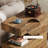 C-Shaped End Table with 2-Tier Storage, Rustic Brown Sofa Side Table