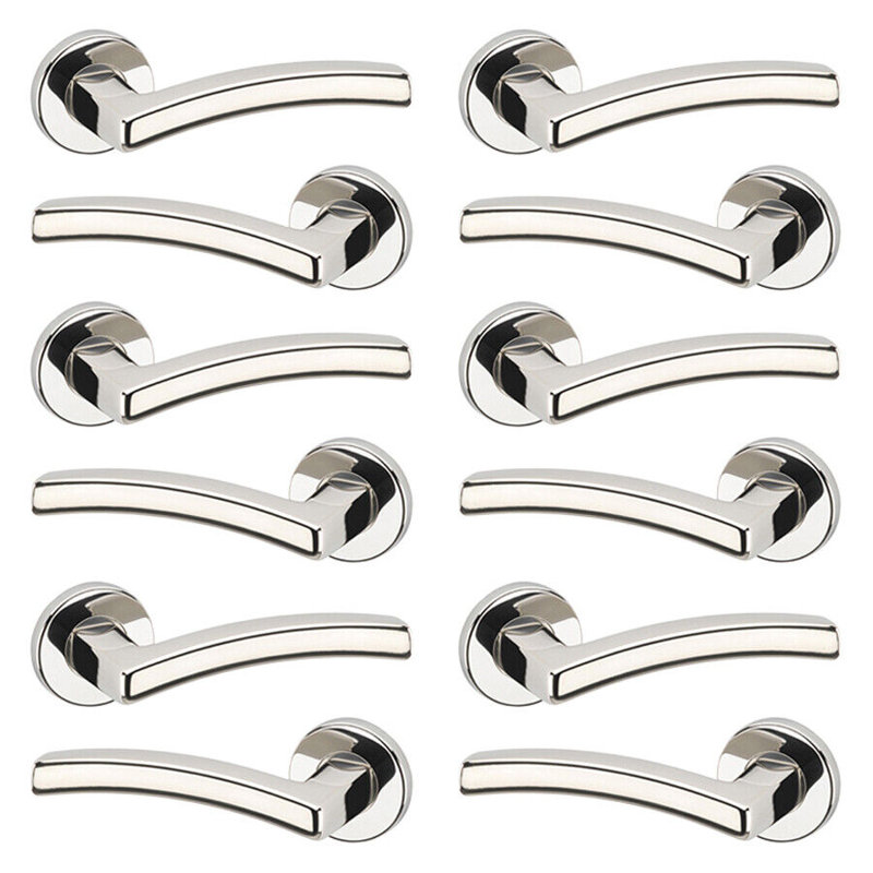 Door Handle, Polished Nickel Rose