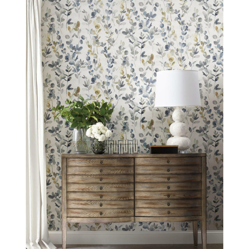 Rouleau de papier peint Joyful Eucalyptus L 27 pi x l 27 po, Marine