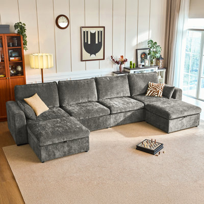 6-seater Oversized Modular Sofa  Chenille Comfy Cloud Couch With Storage Deep Convertible Sectional Sleeper Sofa Bed Pet Friendly Covers Washable With 3 Ottomans