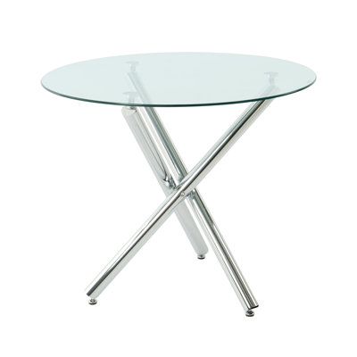 Kaizlyn Modern Round Glass Dining Table for 4-6 People, Clear Tempered Glass Top, Metal Cross Base, Round Kitchen Table for Dining Room, Circular Table for Small Space