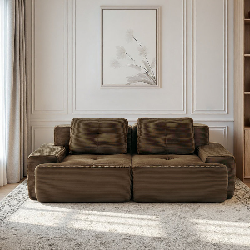 Compression Sofa, Loveseat, Corduroy Fabric Sofa, For Living Room, Brown, 32.7" H x 81.9" W x 40.9" D, 2