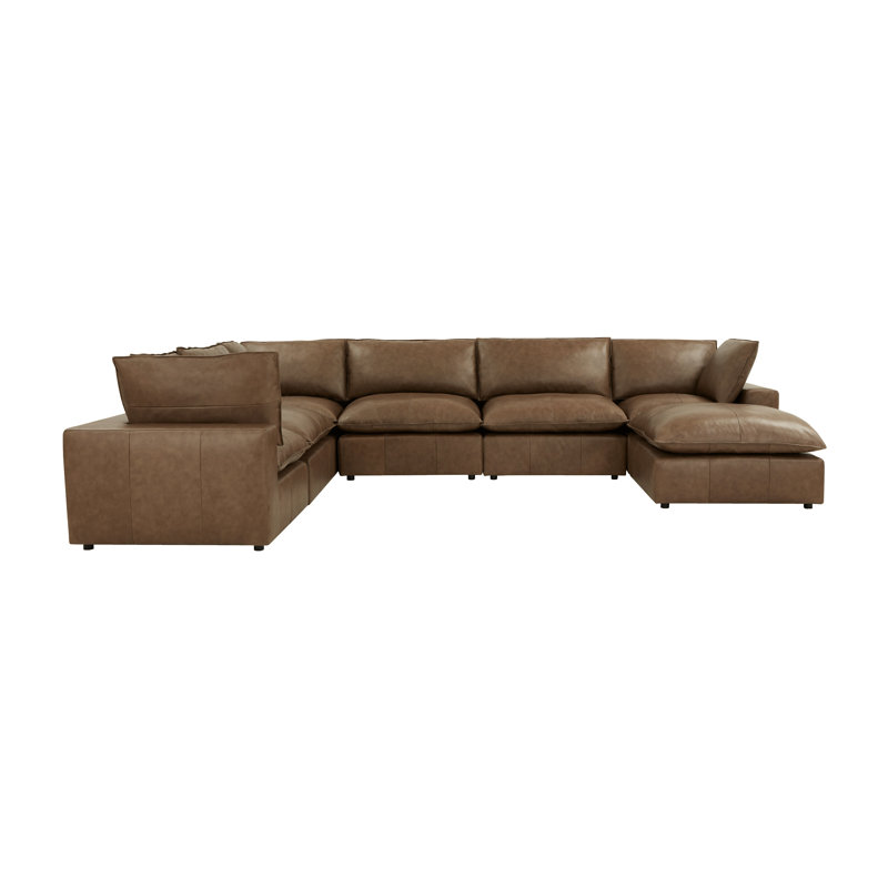 Hadleigh Brown Leather Modular Large Chaise Sectional