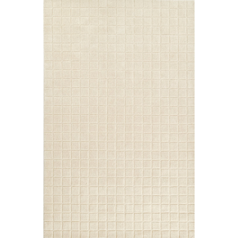  Contour Hand Woven Wool Geometric Ivory Area Rug, Rectangle 6' x 9'