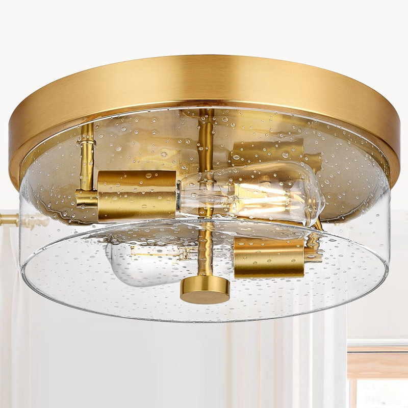 Modern Gold 12" Flush Mount Ceiling Light with Seeded Glass