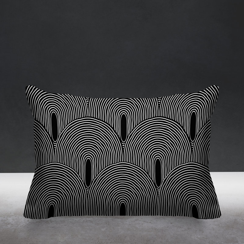 Coussin décoratif intérieur / extérieur Roli Boho, Noir, H 14 po x l 20 po
