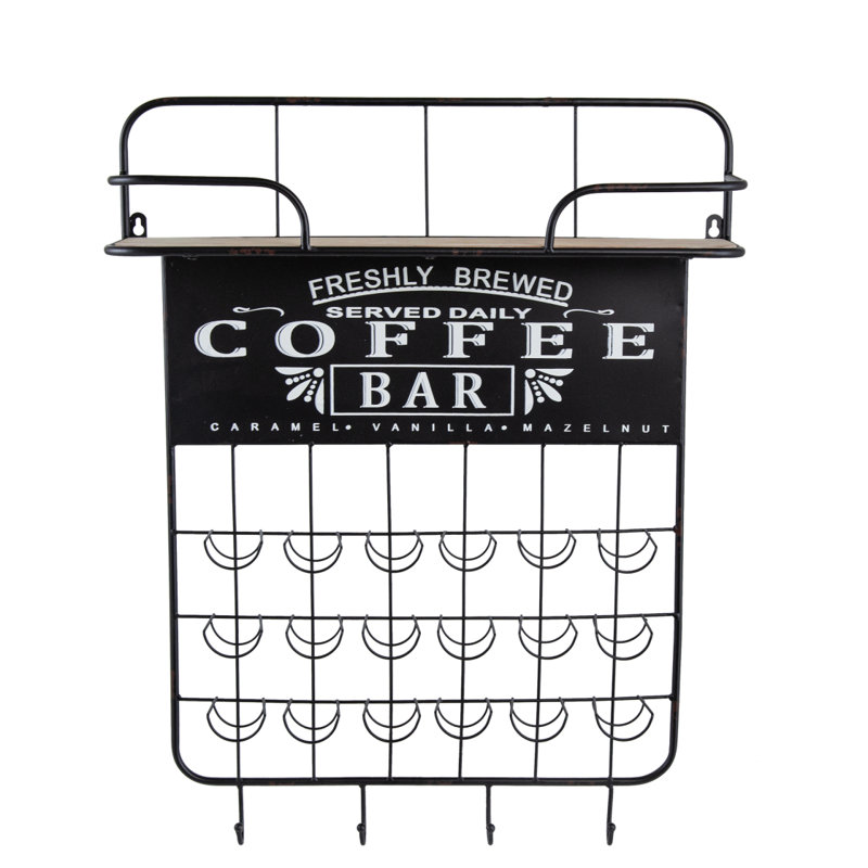 Tablette de bar flottante 22,8 x 5,5 x 28,7 po avec porte-dosette, crochets et tablette de rangement