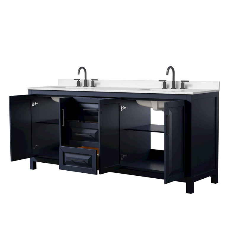 Daria 80'' W Vanity, Blue, Matte Black, Giotto Quartz