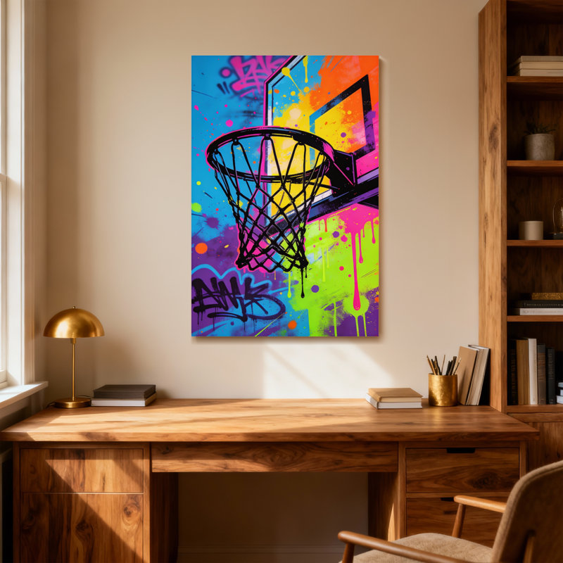 Abstrait, impression de graffiti coloré, panier de basketball