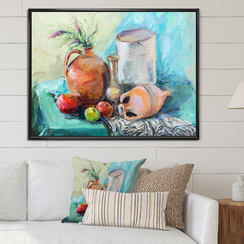 «Fruit Table Impressionism II - Farmhouse», art mural sur toile, H 34 po x l 44 po x P 1,5 po, Cadre flottant noir
