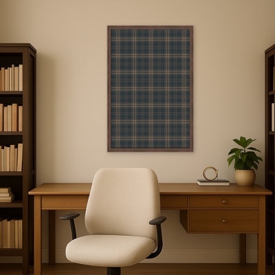 Tableau d'affichage encadré en tissu à carreaux avec imprimé bicolore bleu beige