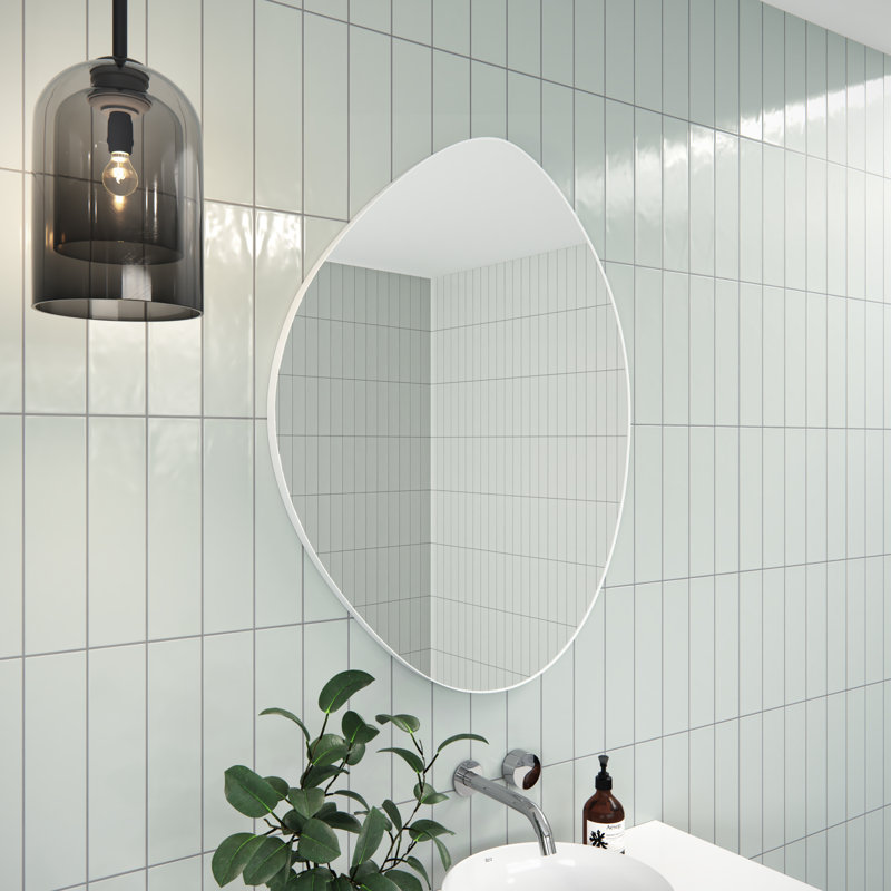 Wall Mounted Mirror, 28" x 36", White, Asymmetrical