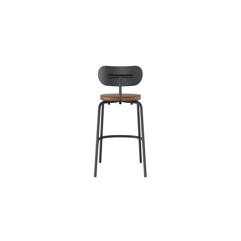 Khylia Upholstered Bar Stool, Tan Seat/Black Base
