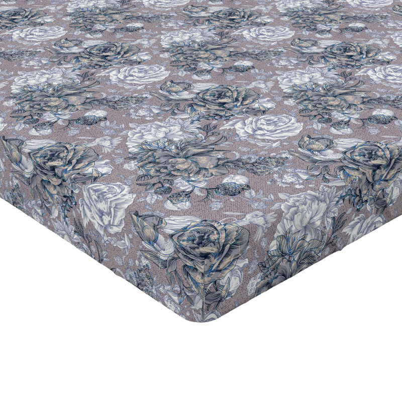Ambesonne Fitted Sheet, Eggshell/Pale Sepia Floral, Full Fitted Sheet