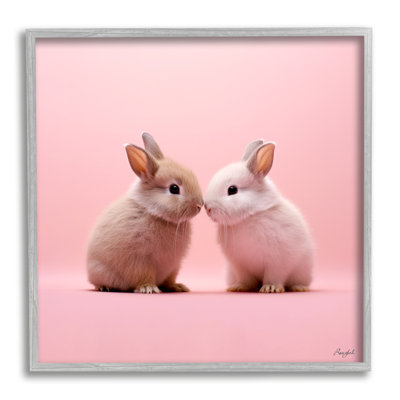 «Baby Bunnies on Pink», estampe numérique encadrée par Roozbeh