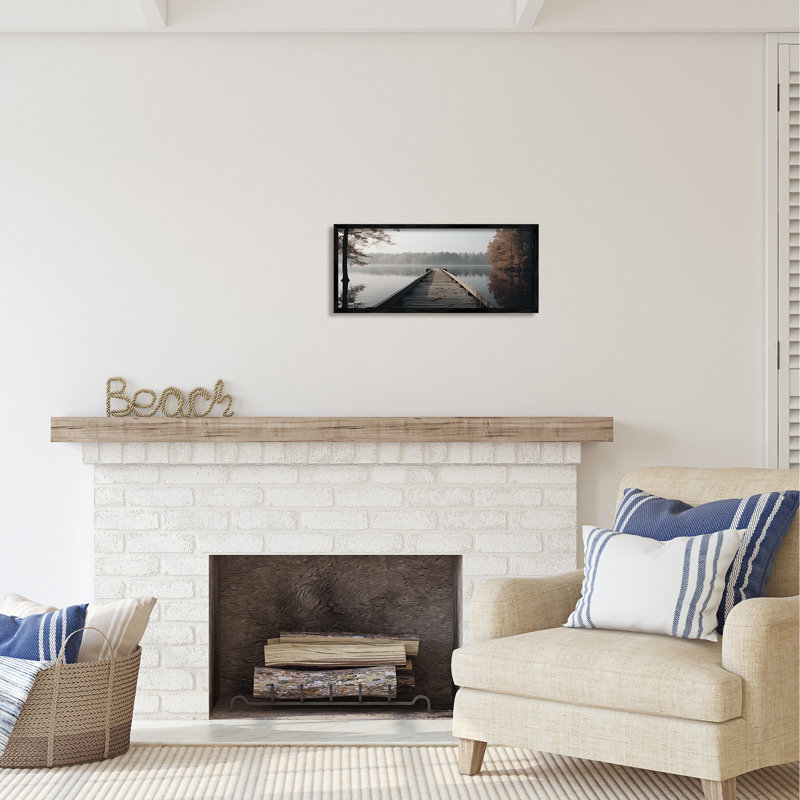 Woodland Lake Dock by Ray Powers Single Picture Frame Print on Canvas, Black Single Picture Framed, 10" H x 24" W x 1.5" D