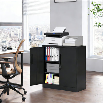 Armoire de rangement en métal avec serrure, armoire de rangement de garage à 2 portes avec 2 tablettes réglables, classeur en acier robuste pour la maison, le bureau, le garage et l'école