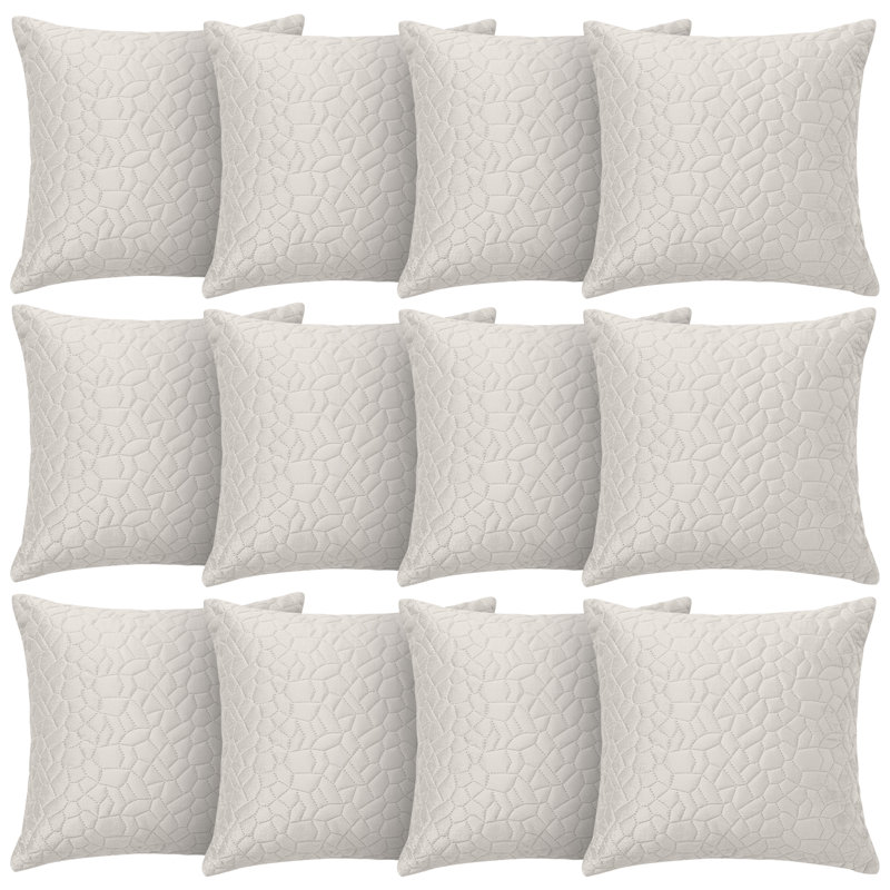 Aspire Homeware Geometric Square Velvet Cushion Covers, Pack of 12, White