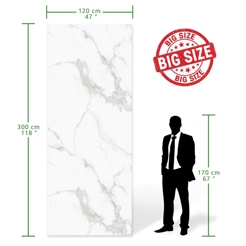 118'' L x 47'' W Matte Vinyl Peel & Stick Wall Paneling Roll for Interior Wall Decor, Carrara White