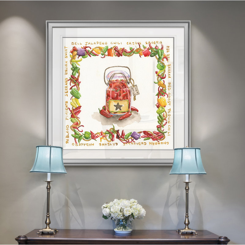 « hot chili medley », peinture, H 16 po x l 16 po x P 1,5 po, Encadrement argenté
