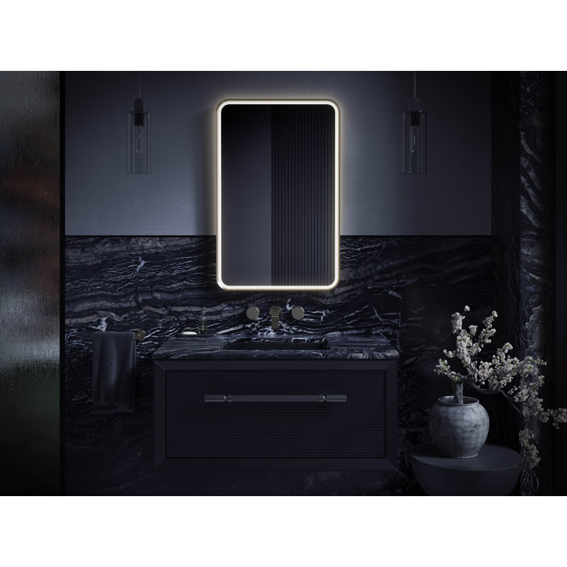 Essential 22" X 34" Rectangular Lighted Framed Mirror, Brushed Nickel
