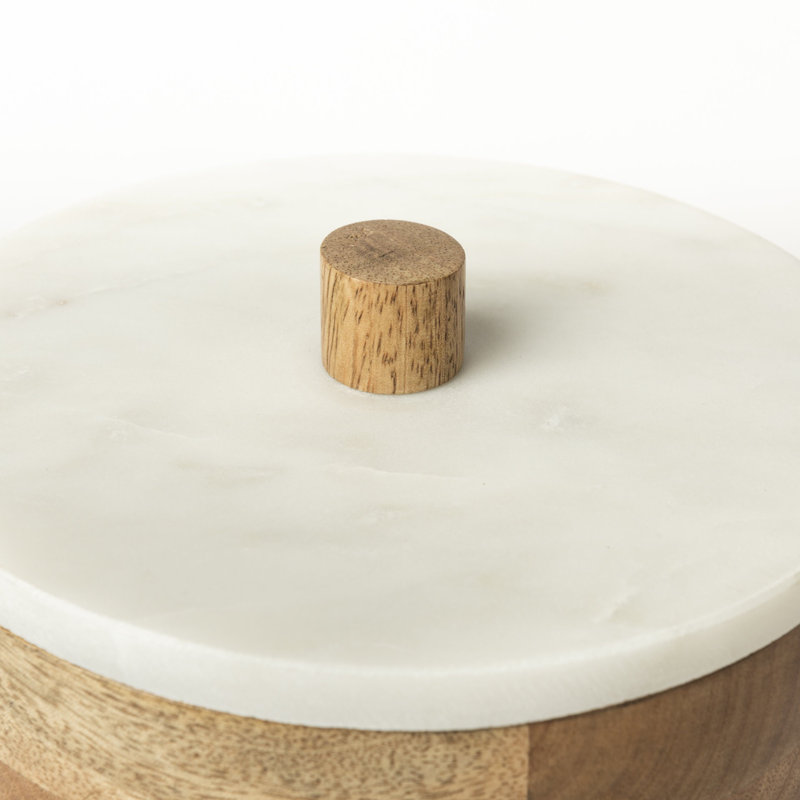 Brown Wooden Round Storage Box With White Lid 8 Inch Minimal Rustic Design