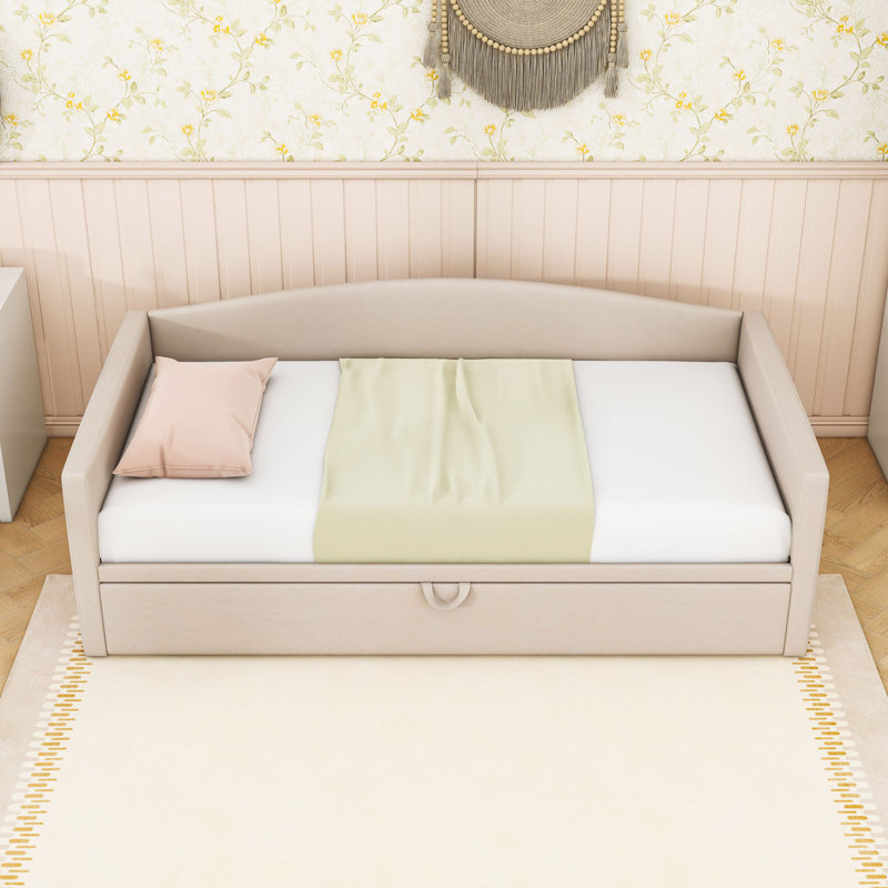 Lit de jour simple rembourré avec couchette, Beige