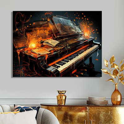 Illustration historique de piano noir avec bougies - impression d'art mural piano