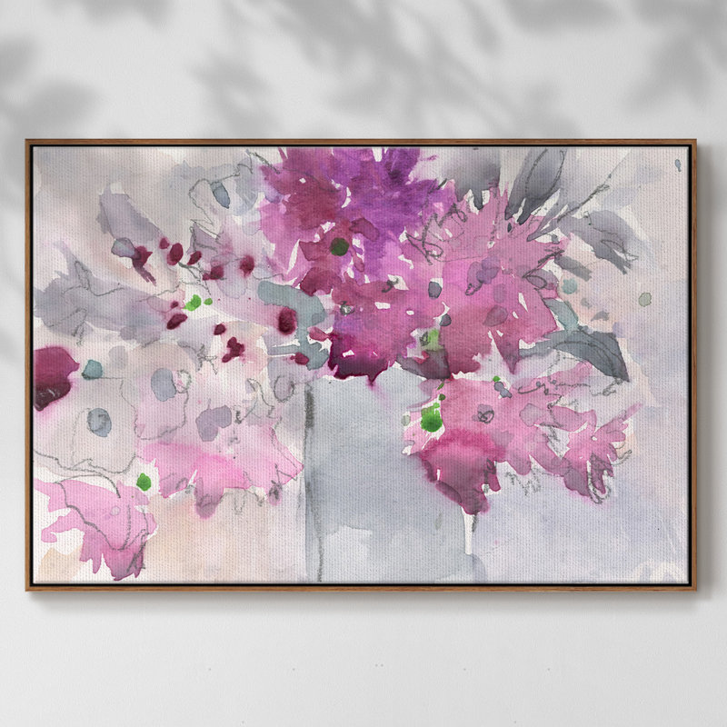 Floral Setting I - Picture Frame Print on Canvas, 27" H x 41" W x 2" D, Walnut Framed Canvas